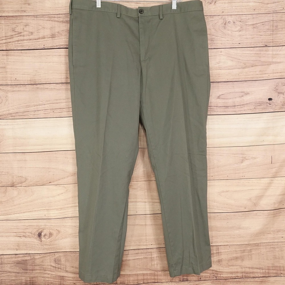 Lands' End Chino Pants Mens 40x30 Green Tailored Fit Cotton Straight Leg Casual